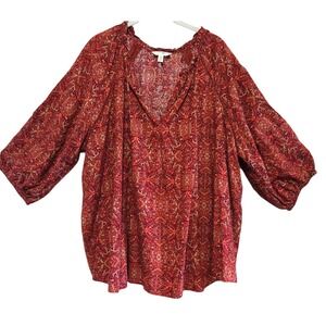 Ava & Viv, Cotton/Rayon, Rust Print, Poets Blouse, Size 3X